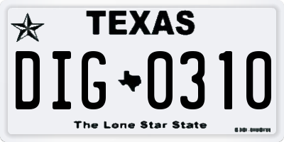 TX license plate DIG0310