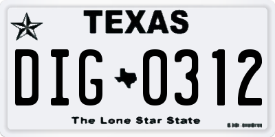 TX license plate DIG0312
