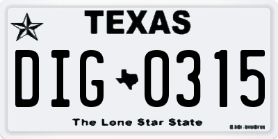 TX license plate DIG0315