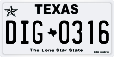 TX license plate DIG0316