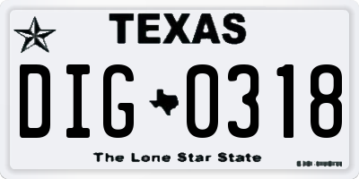 TX license plate DIG0318