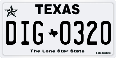 TX license plate DIG0320