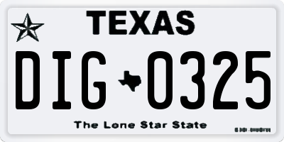 TX license plate DIG0325