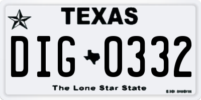 TX license plate DIG0332