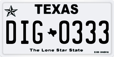 TX license plate DIG0333