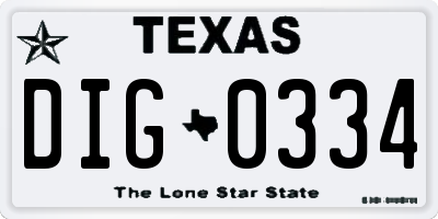 TX license plate DIG0334