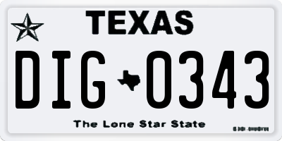 TX license plate DIG0343