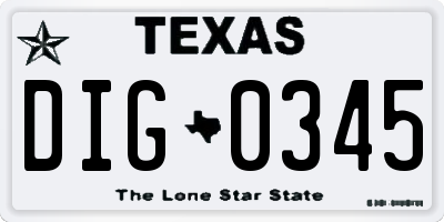 TX license plate DIG0345