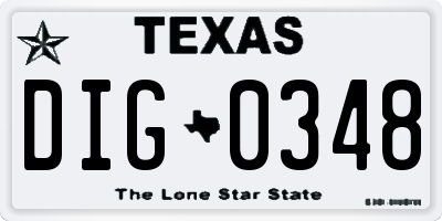 TX license plate DIG0348