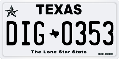 TX license plate DIG0353