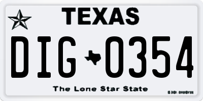TX license plate DIG0354