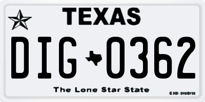 TX license plate DIG0362