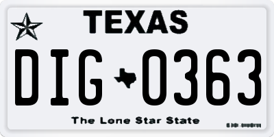 TX license plate DIG0363