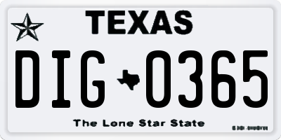 TX license plate DIG0365