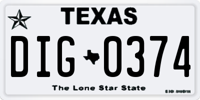 TX license plate DIG0374