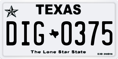 TX license plate DIG0375