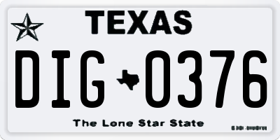 TX license plate DIG0376