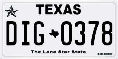 TX license plate DIG0378