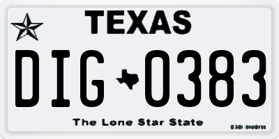 TX license plate DIG0383