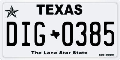 TX license plate DIG0385