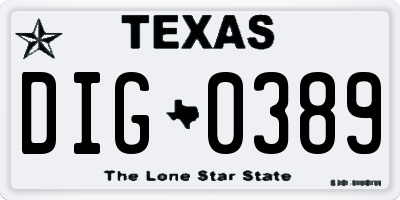 TX license plate DIG0389
