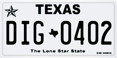TX license plate DIG0402