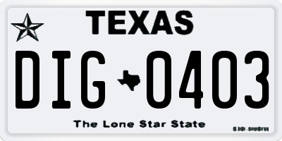 TX license plate DIG0403