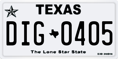 TX license plate DIG0405