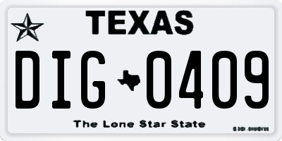 TX license plate DIG0409