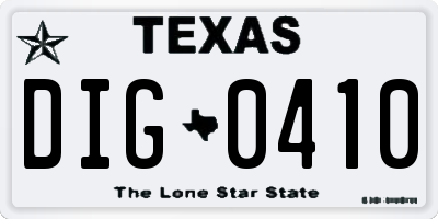 TX license plate DIG0410