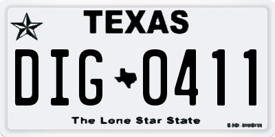 TX license plate DIG0411