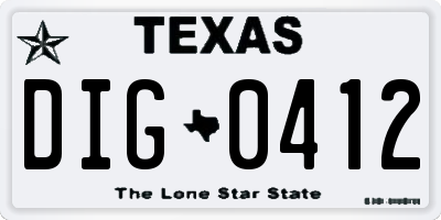 TX license plate DIG0412
