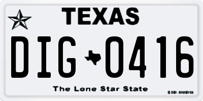 TX license plate DIG0416