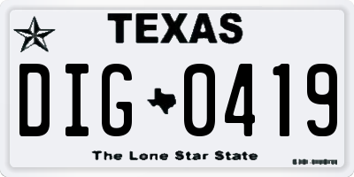 TX license plate DIG0419