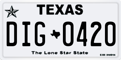 TX license plate DIG0420