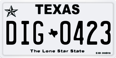 TX license plate DIG0423