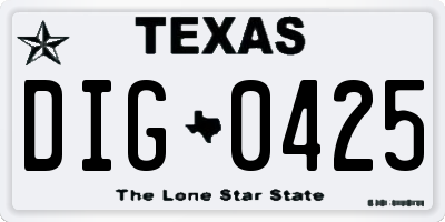 TX license plate DIG0425
