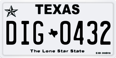 TX license plate DIG0432
