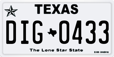 TX license plate DIG0433