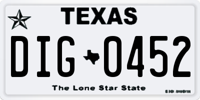 TX license plate DIG0452