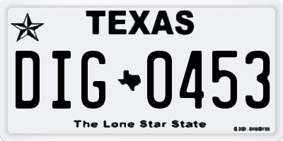 TX license plate DIG0453