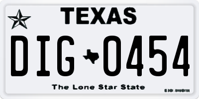 TX license plate DIG0454