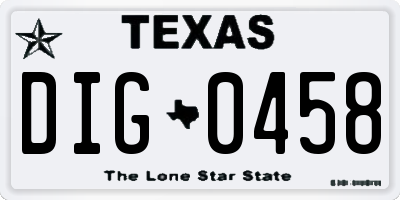 TX license plate DIG0458