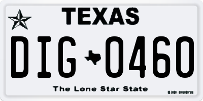 TX license plate DIG0460
