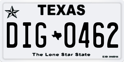 TX license plate DIG0462