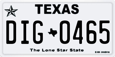 TX license plate DIG0465