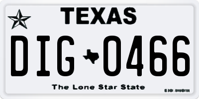 TX license plate DIG0466