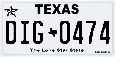 TX license plate DIG0474