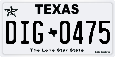 TX license plate DIG0475