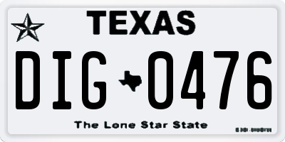 TX license plate DIG0476